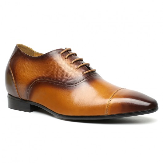 पुरुषों की लिफ्ट जूते ब्राउन भारोत्तोलन जूते लेदर ऑक्सफ़ोर्ड शूज़ जो पुरुषों के लम्बे 7.5 CM