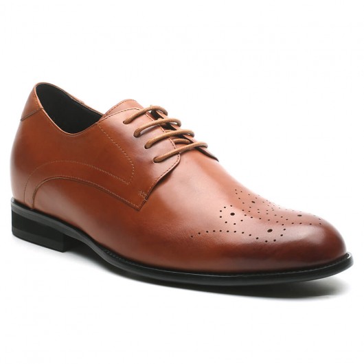 पुरुषों के पुरुषों के लिए प्लेटफॉर्म ड्रेस जूते, हेल्डेड जूते ब्राउन जूते जो ऊंचाई 7 CM
