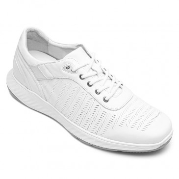 हाइट बढ़ाने वाले कैजुअल जूते - स्नीकर्स जो आपको लम्बे पुरुष बनाते हैं - सफेद काउहाइड लेदर एलेवेटर स्पोर्ट्स शूज़ 6 CM