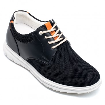 एलेवेटर स्नीकर्स - आरामदायक जूते जो पुरुषों को लंबा बनाते हैं - पुरुषों के लिए काले निट स्नीकर्स 7CM