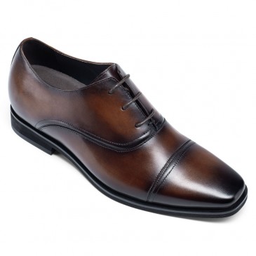 ऊँची एड़ी के पुरुषों के जूते - ऊँचाई बढ़ाने वाले जूते - भूरे रंग के पुरुषों के ऑक्सफ़ोर्ड जूते 7 सेमी