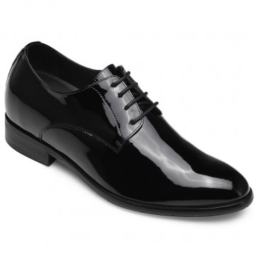 CHAMARIPA पुरुषों के डर्बी एलेवेटर जूते पेटेंट चमड़े की पोशाक के जूते काले रंग के हैं जो आपको 8 सेमी बनाते हैं