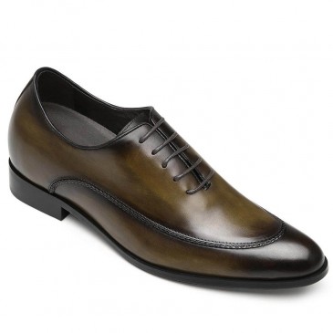 CHAMARIPA पुरुषों के लिए खाकी चमड़े के ऑक्सफ़ोर्ड जूते 8 सेमी की ऊँचाई बढ़ाने वाली ड्रेस एलेवेटर के जूते