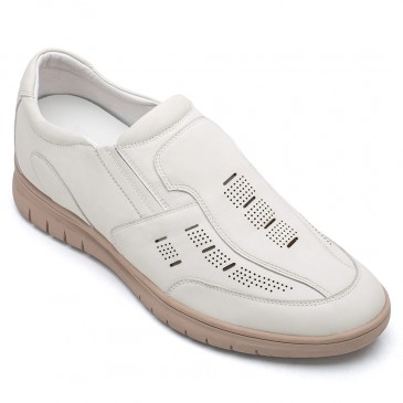 लोफर लम्बे जूते - स्लिप-ऑन लम्बे पुरुषों के जूते - आरामदायक सफेद काउहाइड चमड़े के जूते जो पुरुषों को लंबा बनाते हैं 6 सेमी