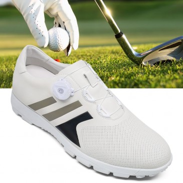 लम्बे पुरुषों के जूते - गोल्फ एलेवेटर ट्रेनर - सफेद रोटेटिंग वायर शू बकल पुरुषों के स्पाइकलेस गोल्फ शूज़ 7 CM