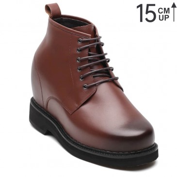चमारिपा पुरुष लम्बे जूते गहरे भूरे रंग के पुरुषों की लिफ्ट के चमड़े के जूते आरामदायक जूते 15Cm / 5.90 इंच