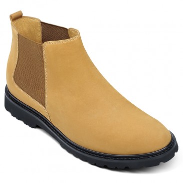 पुरुषों के एलेवेटर जूते - लम्बे दिखने वाले जूते - पीले नुबक चेल्सी जूते 7 सीएम