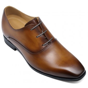 ऊंचाई बढ़ाने वाले जूते - पुरुषों के एलिवेटर ड्रेस जूते - भूरे ऑक्सफ़ोर्ड जूते 7 सीएम