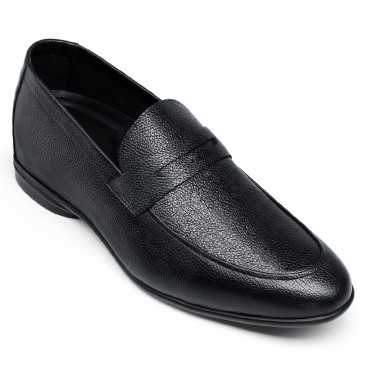 पुरुषों के लिए ऊंचाई बढ़ाने वाले जूते - हिडन हील लोफ़र जूते - काले चमड़े के पुरुषों के लम्बे जूते 5 सीएम