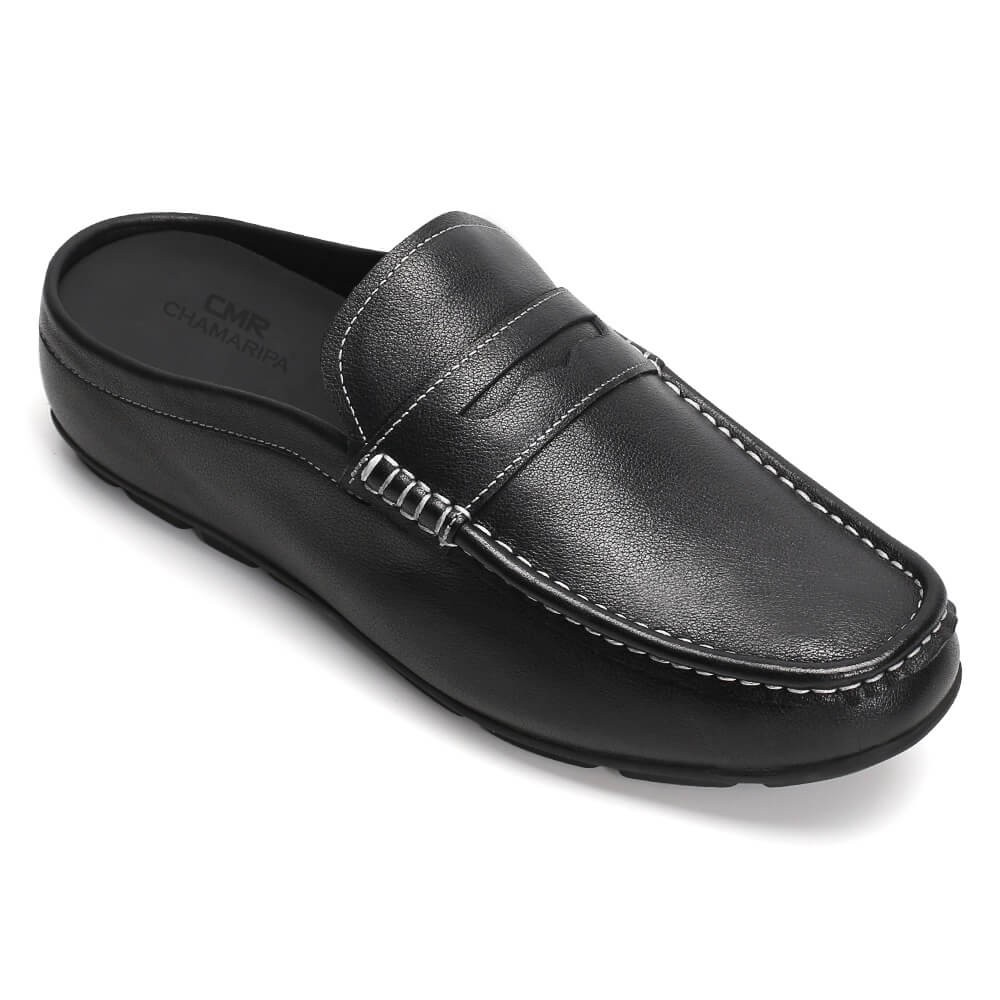 Chamaripa mokasyny podwyższające buty czarna skórzana