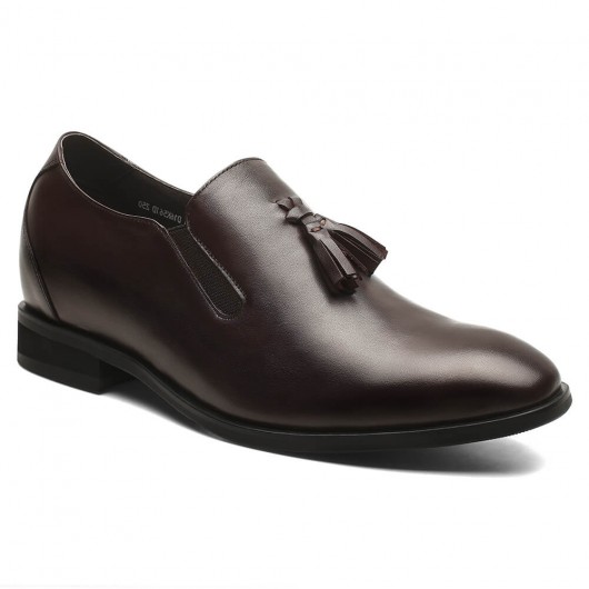 Brown High Schuhe für Männer Versteckte Ferse Loafer Schuhe mit Aufzügen 7 CM