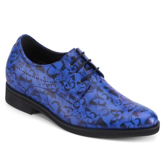 Blau Höhe erhöhen Kleid Schuhe Leder formale Schuhe mit Aufzügen Männer hohe Schuhe 7cm