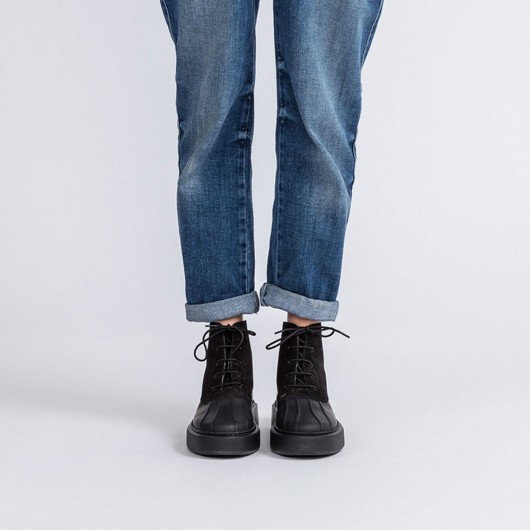 CHAMARIPA sneaker mit keilabsatz - keilsneaker - klobige Stiefel aus schwarzem Wildleder, 7 CM größer