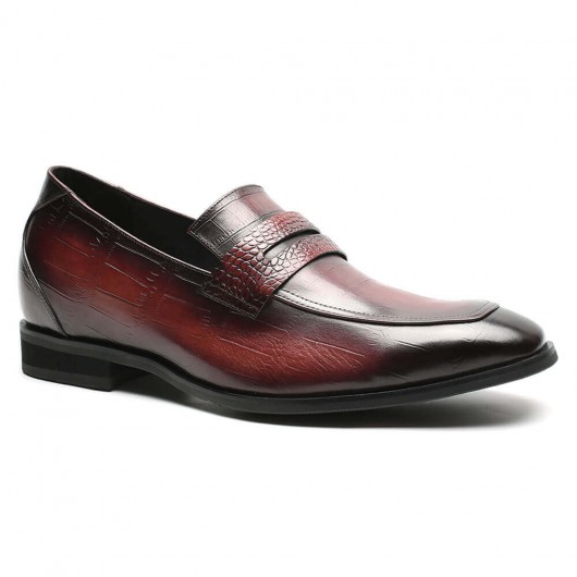 Loafer-Schuhe mit zunehmender Höhe Slipper mit verdeckten Absatzschuhen für Herren Weinrot für Männer mit größeren 7 cm