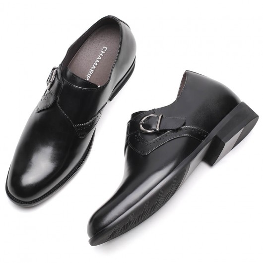 Chamaripa höhenerhöhende Schuhe für Männer schwarze Leder-Slipper mit Mönchsriemen erhöhen die Höhe um 7 cm