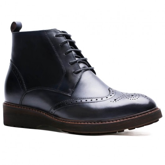 Chamaripa Hohe Männer Stiefel Höhe Zunehmende Stiefel High Heel Schuhe für Männer Blau Brogue Stiefel 7 CM