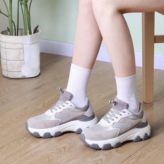 CHAMARIPA sneaker mit keilabsatz - keilsneaker für Frauen - Chunky Sneakers aus Wildleder in Grau 7CM größer