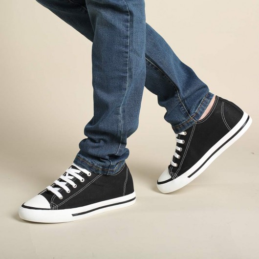 Chamaripa herrenschuhe mit absatz - sneaker die größer machen herren - schwarze Canvas Schuhe 6 CM Größer
