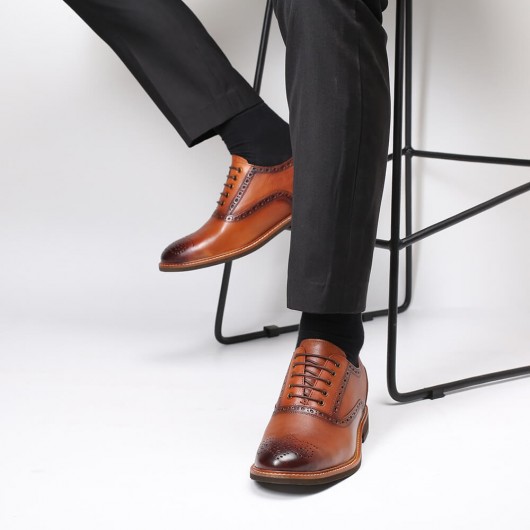 Chamaripa Höhenerhöhende Schuhe Braune formelle Schuhe mit hohen Absätzen für Männer Business Brogue-Schuhe 7CM / 2.76 Zoll