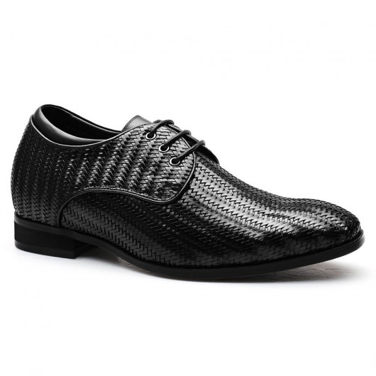 Schwarz Kundenspezifische Männer Größere Schuhe Gewebte lederne Aufzugsschuhe 7 cm