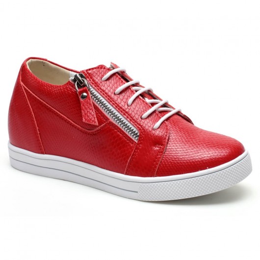 Rot Frauen Beiläufig Schuhe Im Freienhöhe Zunehmender Sneaker Fersenschuhe mit Reißverschluss 6 cm