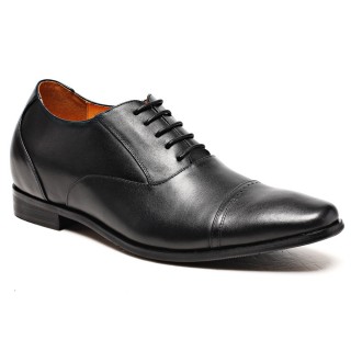 Black Calfskin Leather Tall Men's Dress Shoes With Lifts