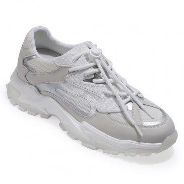 schuhe mit erhöhung für männer - schuhe mit absatz herren - Weiße Sneakers aus Kalbsleder - 8CM größer