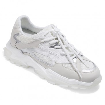 schuhe mit erhöhung für männer - schuhe mit absatz herren - Weiße Sneakers aus Kalbsleder - 8CM größer