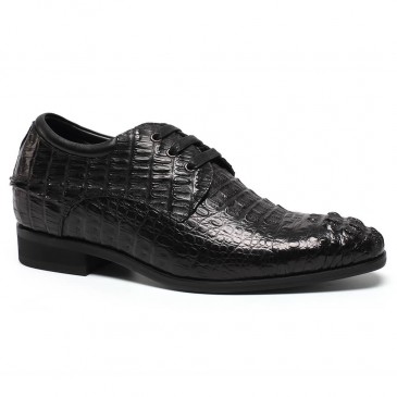 Schwarz Kundenspezifische Krokodil-Leder-Aufzugs-Schuh-versteckte Absatz-Mann-Kleid-Schuhe 7 cm