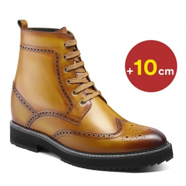 herren stiefel mit hohem absatz - schuhe mit erhöhung für männer 10 cm - Braune Brogue Stiefel 10 CM