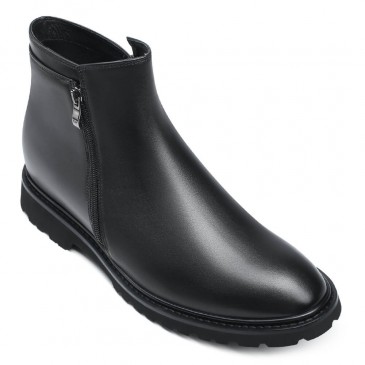  Aufzugsstiefel Für Männer - Schuhe Die Größer Machen - Schwarze Lederstiefel Mit Reißverschluss 8 CM