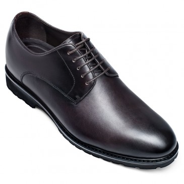 herren stiefel mit hohem absatz - schuhe die kleine männer größer machen - Dunkelbraune Derby-Schuhe aus Leder für eine Körpergröße von 6 CM