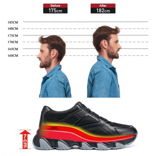 boy uzatan spor ayakkabı - yükseklik ekleyen erkek ayakkabı - siyah nefes alabilen gündelik erkek ayakkabısı 7 CM
