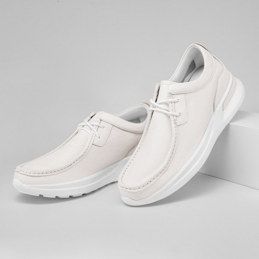 erkekler için daha uzun ayakkabılar - yüksek topuklu ayakkabılar - Off-beyaz deri gündelik erkek ayakkabıları 7 CM