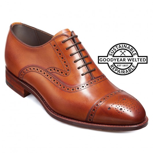 Goodyear şeritli boy uzatan erkek ayakkabısı - erkek elbise ayakkabısı - kahverengi oxford 7 CM