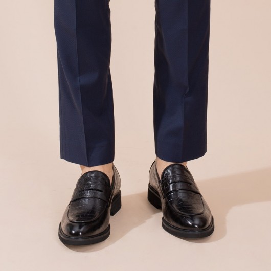 CHAMARIPA asansör mokasenleri uzun erkekler elbise ayakkabı siyah dana derisi deri kuruş ayakkabı 5 CM