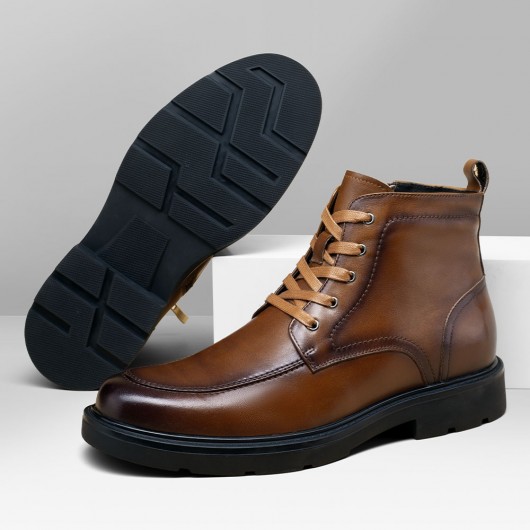 uzun ayakkabılar - sizi daha uzun yapan erkek botları - Kahverengi Bağcıklı Günlük Erkek Bot 6 CM