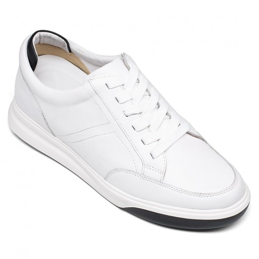 CHAMARIPA erkekler için asansör spor ayakkabı beyaz deri gizli topuk ayakkabı 7cm