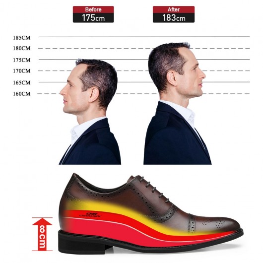 CHAMARIPA erkekler için elbise asansör ayakkabı kahverengi deri yükseklik ayakkabı 8 CM daha uzun