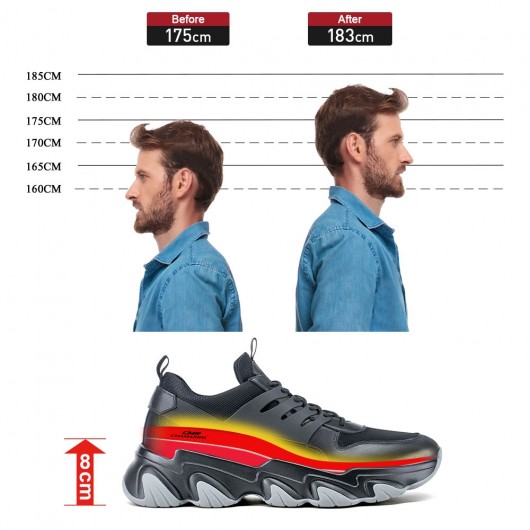 boy uzatma spor ayakkabı - sizi daha uzun yapan spor ayakkabılar - siyah nefes alabilen moda erkek yürüyüş ayakkabısı 8 CM