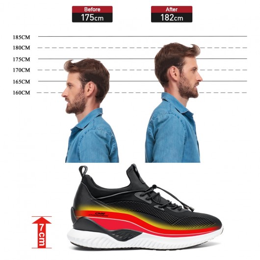 Uzun Erkek Siyah Ayakkabı Yükseklik Artırma Sneaker Lift Ayakkabı 7cm