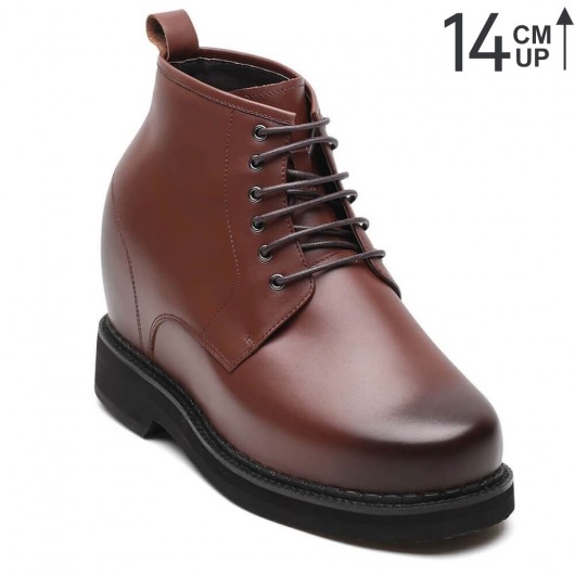 Chamaripa yüksek topuk ayakkabı erkekler için koyu kahverengi yükseklik artırılması ayakkabı deri uzun boylu adam ayakkabı 14 Cm / 5.51 inç