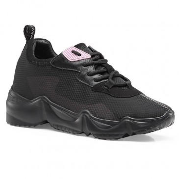 Kadınlar için CHAMARIPA asansör sneakers gizli topuk rahat ayakkabılar kadın siyah örgü spor ayakkabı kadın 8CM