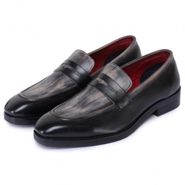 CHAMARIPA erkekler için boy uzatan ayakkabılar - el yapımı kuruş loafer'lar - siyah - 7CM daha uzun