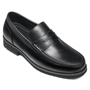 erkek asansör loafer'lar - yüksek topuk kaldırma ayakkabıları - siyah erkek kuruş makosen ayakkabılar 6CM