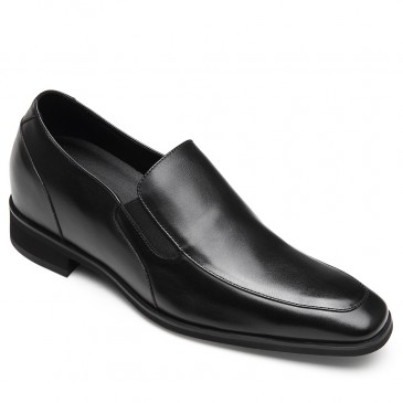 Erkekler için CHAMARIPA asansör mokasen gizli topuk ayakkabı siyah dana derisi deri 7 CM