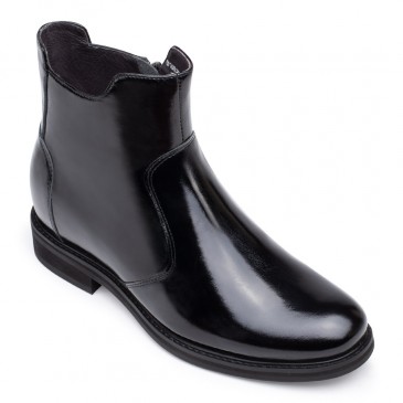 Erkekler için CHAMARIPA asansör botları Gizli yüksek topuklu siyah deri çizme 7cm ile Chelsea botları