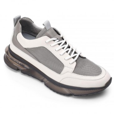 CHAMARIPA erkekler için asansör ayakkabı artan ayakkabı gri örgü nefes alabilen sneaker ayakkabı 7 CM daha uzun