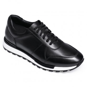 Erkekler için CHAMARIPA asansör spor ayakkabı - deri elle boyanmış günlük spor ayakkabı ayakkabı - siyah - 6CM daha uzun