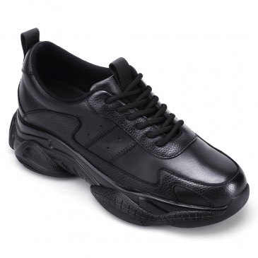 CHAMARIPA - Boy Arttıran Spor Ayakkabılar - Erkekler için daha uzun ayakkabılar - siyah Dana Derisi Deri spor ayakkabılar 8CM